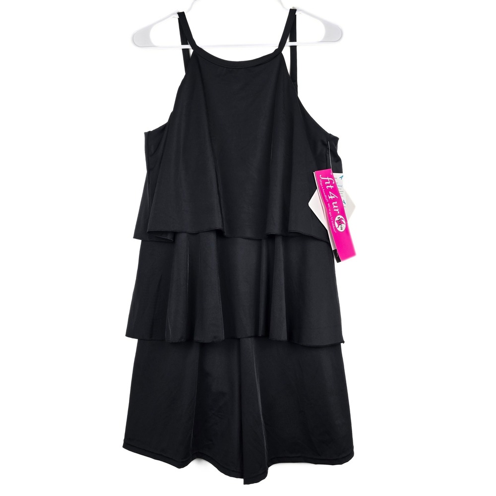 Sexy Fit 4 U Womens Black Tiered Swim Romper High Neck One Piece Swimsuit 14
